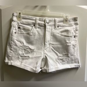 American Eagle White Next Level Stretch Distressed Floral Lace Denim Shorts 6